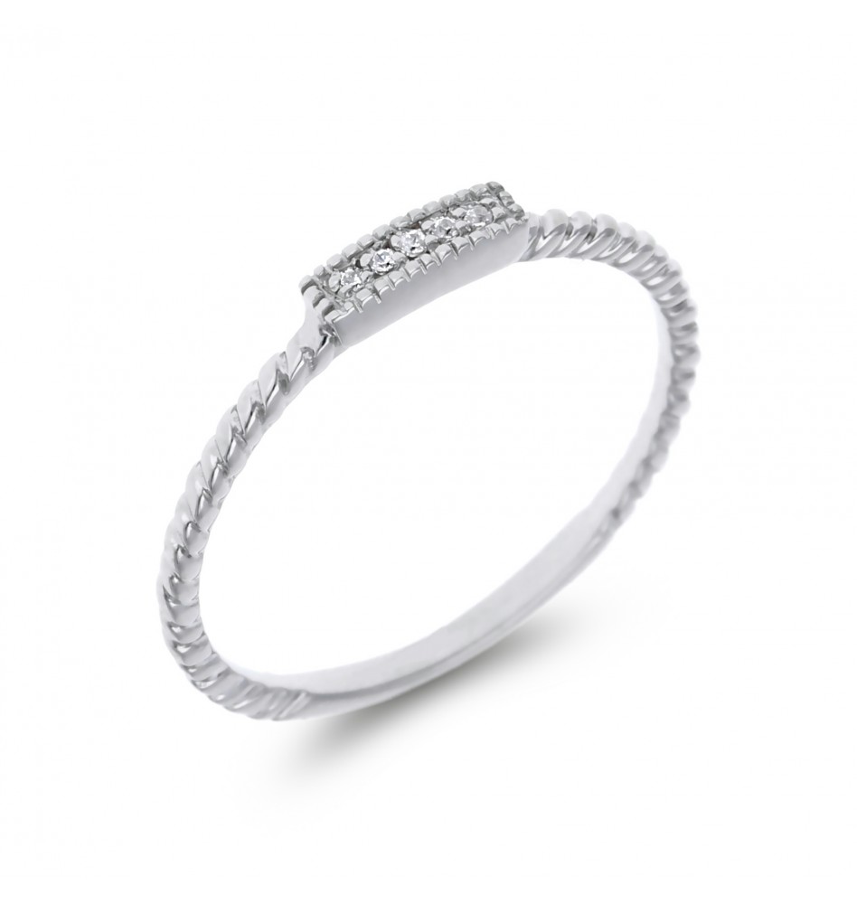 Sortija Basic rectángulo brazo rizado oro blanco