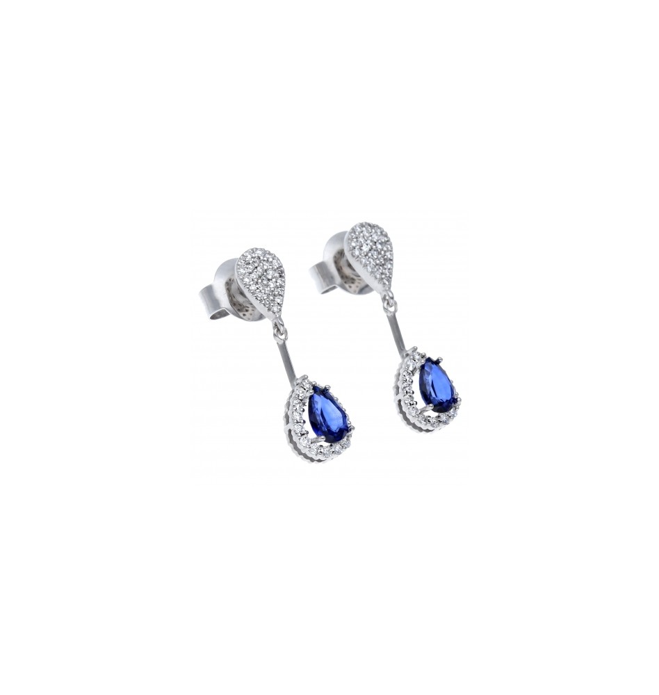 PENDIENTES EN ORO BLANCO CON ZAFIROS Y DIAMANTES
