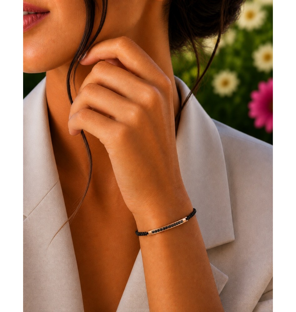 Pulsera carril oro rosa y diamantes negros