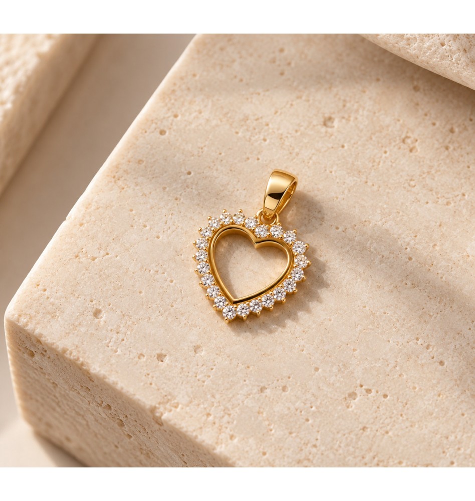 Colgante de oro con corazón de circonitas